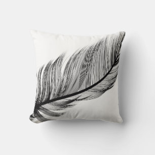 Black and white feather stripe throw pillow