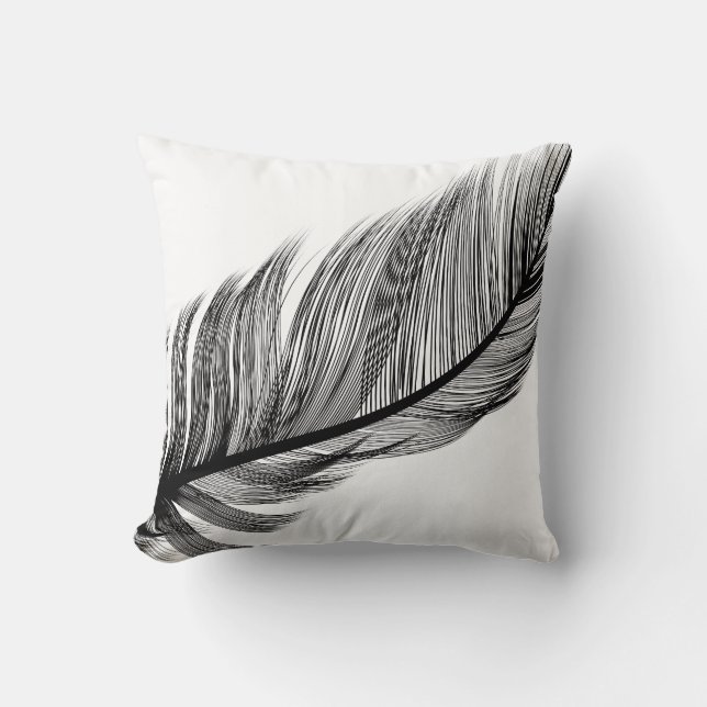 Black and white feather stripe throw pillow (Front)