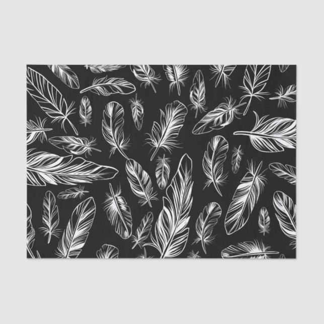 Black and White Feather Tissue Paper (Front)
