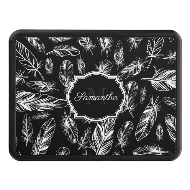 Black and White Feather Trailer Hitch Cover (Front)