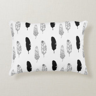 Black and White Feathers Decorative Pillow