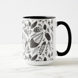 Black and white feathers pattern mug
