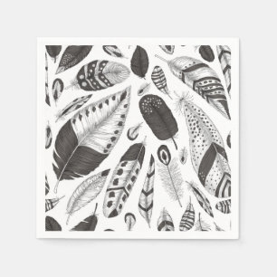 Black and white feathers pattern napkin
