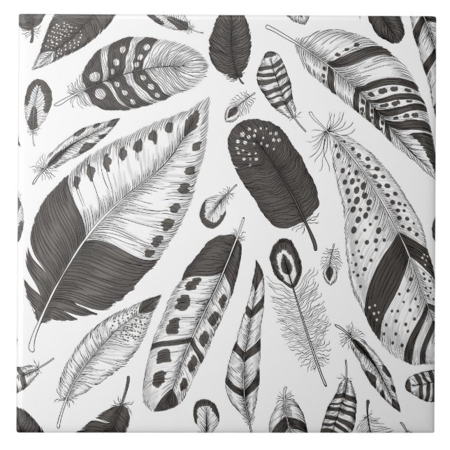 Black and white feathers pattern tile (Front)