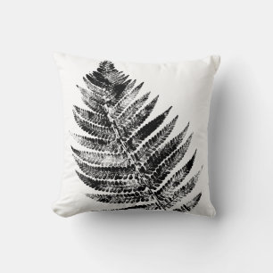Black and White Fern Leaf Print Throw Pillow