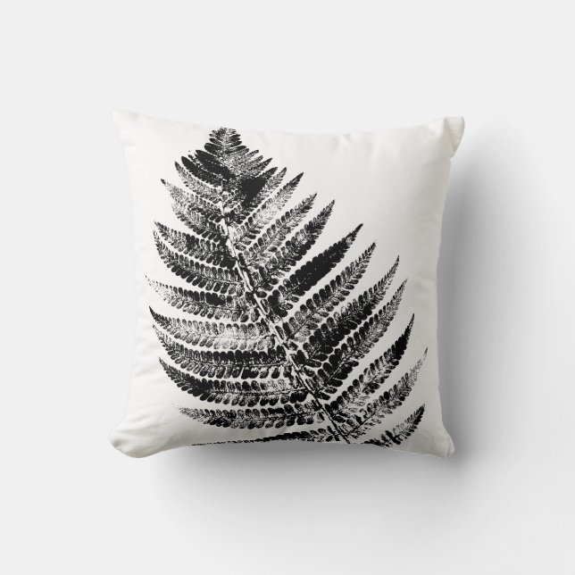 Black and White Fern Leaf Print Throw Pillow (Front)