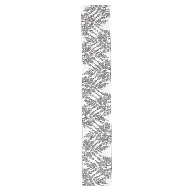 Black and White Fern Silhouette Pattern Long Table Runner (Front)