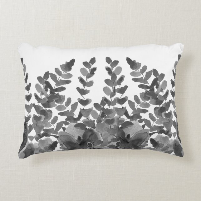Black and White Ferns Accent Pillow (Front)