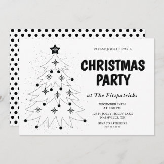 Black and White Festive Tree Christmas Party Invitation