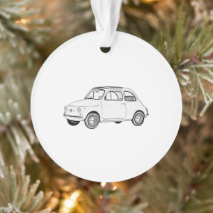 Black and White Fiat 500 Illustration Ornament