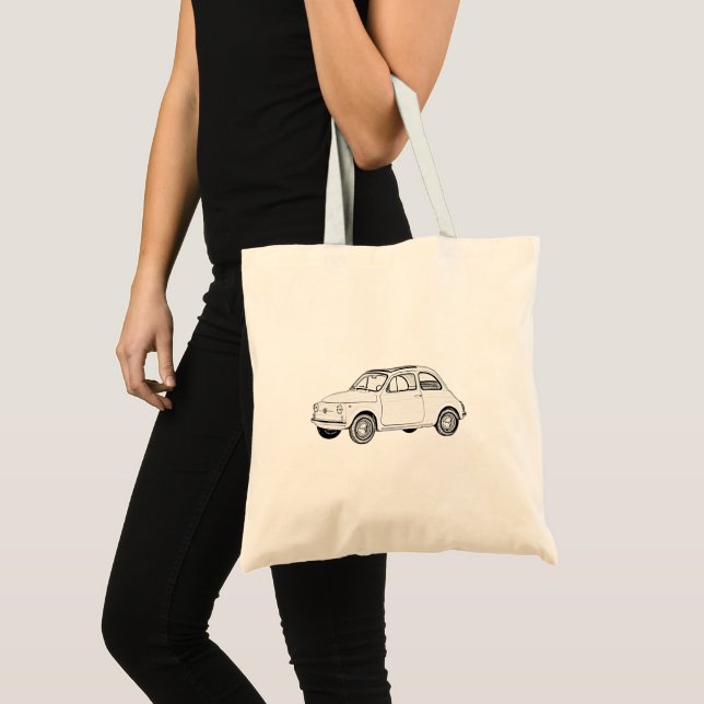 Black and White Fiat 500 Pencil Style Drawing Tote Bag (Front (Product))