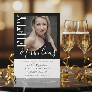 Black And White Fifty And Fabulous Photo Invitation