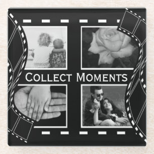Black and White Film Reel Custom Photo Glass Coaster