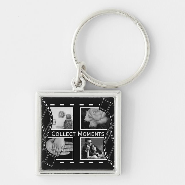 Black and White Film Reel Custom Photo Keychain (Front)