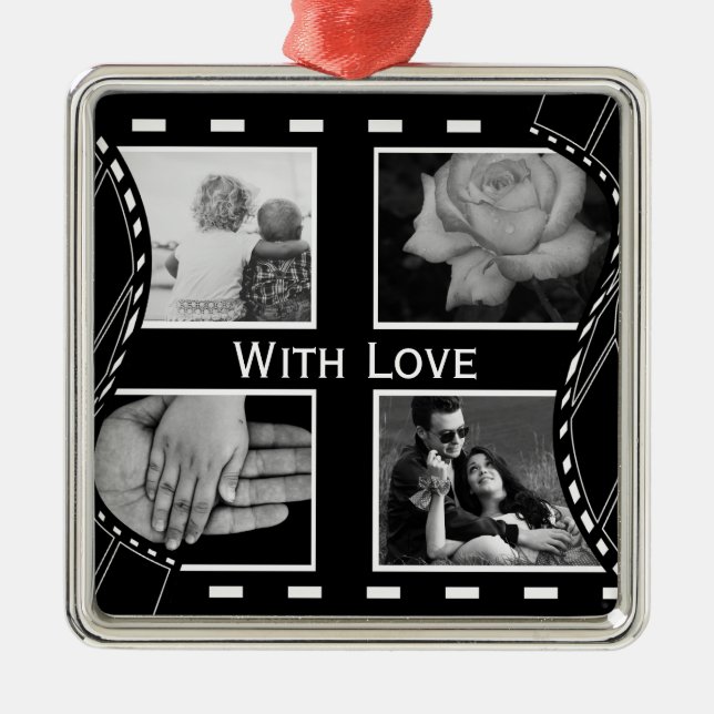 Black and White Film Reel Metal Ornament (Front)