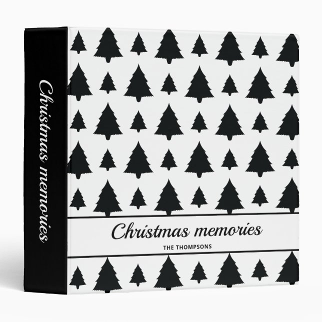 Black And White Fir Christmas Tree Pattern & Text Binder (Front/Spine)