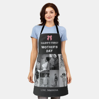 Black and White First Mother Day Photo Collage  Apron