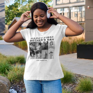 Black and White First Mother Day Photo Collage T-Shirt