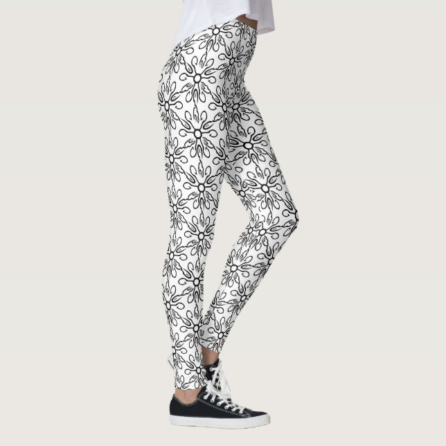 Black and White Fish and Hook Pattern Leggings (Right)