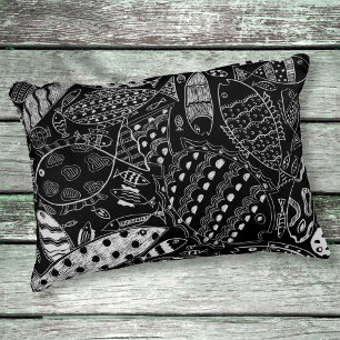 Black And White Fish Pattern Modern Art Accent Pillow