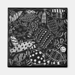 Black And White Fish Pattern Modern Art Magnet