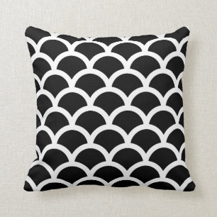 Black and White Fish Scale Mermaid Pattern Throw Pillow