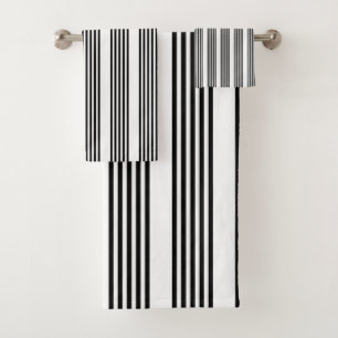 Black and white five stripe pattern bath towel set