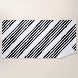Black and white five stripe pattern beach towel