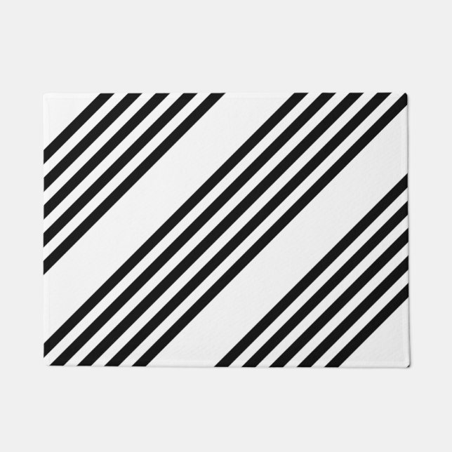 Black and white five stripe pattern doormat (Front)