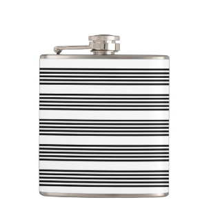 Black and white five stripe pattern hip flask