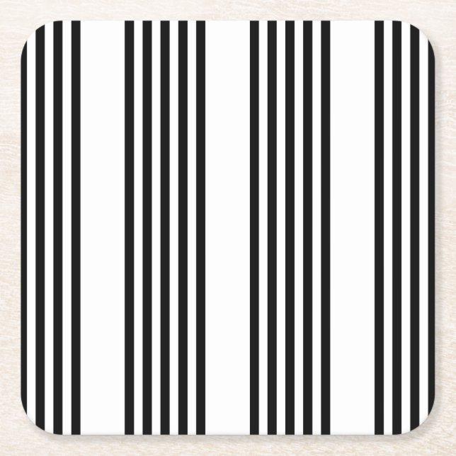 Black and white five stripe pattern square paper coaster (Front)