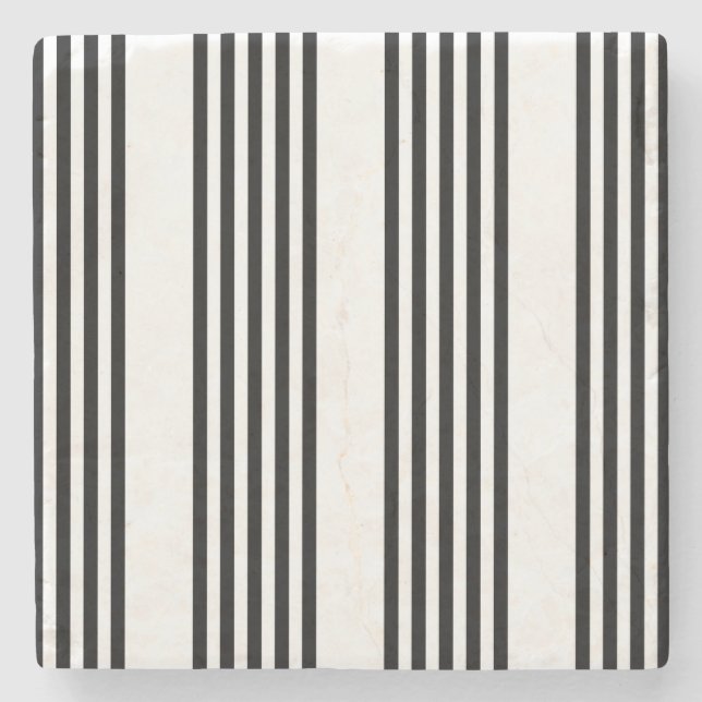 Black and white five stripe pattern stone coaster (Front)