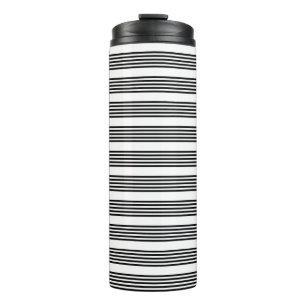 Black and white five stripe pattern thermal tumbler