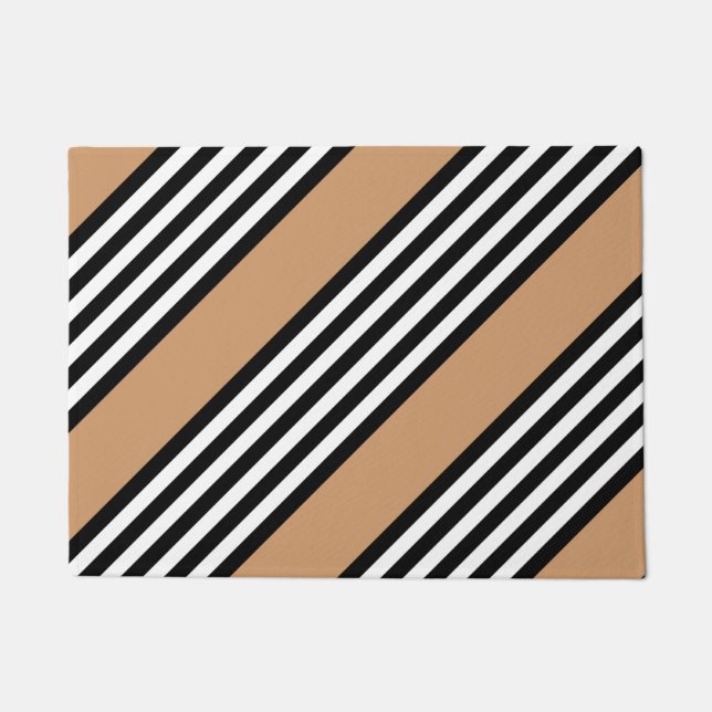 Black and white five stripe pattern with tan doormat (Front)