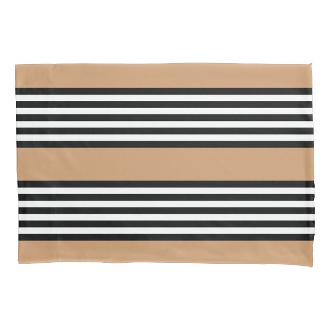 Black and white five stripe pattern with tan pillowcase (Front)