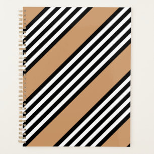 Black and white five stripe pattern with tan planner