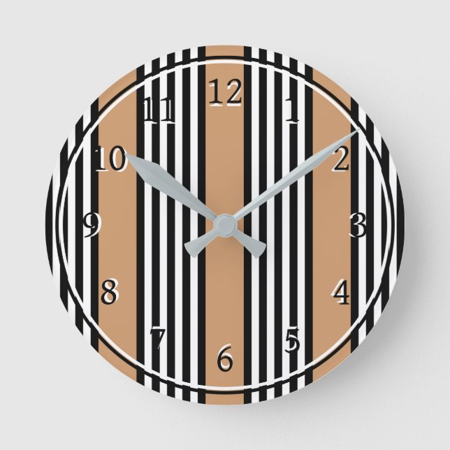 Black and white five stripe pattern with tan round clock (Front)