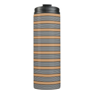 Black and white five stripe pattern with tan thermal tumbler