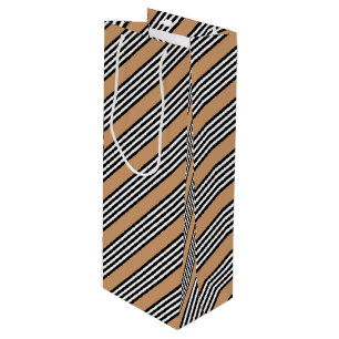 Black and white five stripe pattern with tan wine gift bag