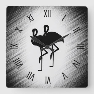 Black and White Flamingo Square Wall Clock