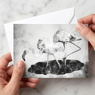 Black and White Flamingo Watercolor Wall Art Decor Card