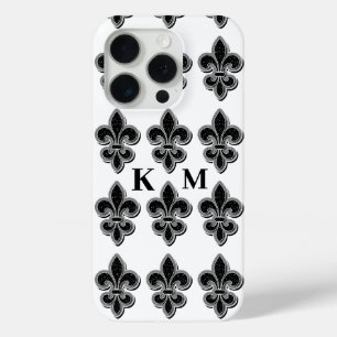 Black and White Fleur De Lis iPhone 15 Pro Case
