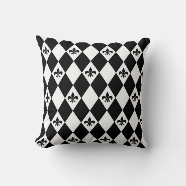 Black And White Fleur de lis Cushion (Front)