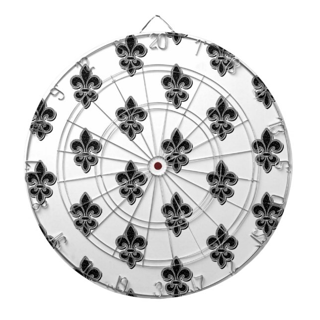 Black and White Fleur De Lis  Dartboard (Front)