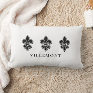 Black and White Fleur De Lis Lumbar Pillow