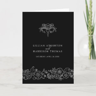 Black and white fleur de lis monogram art wedding program