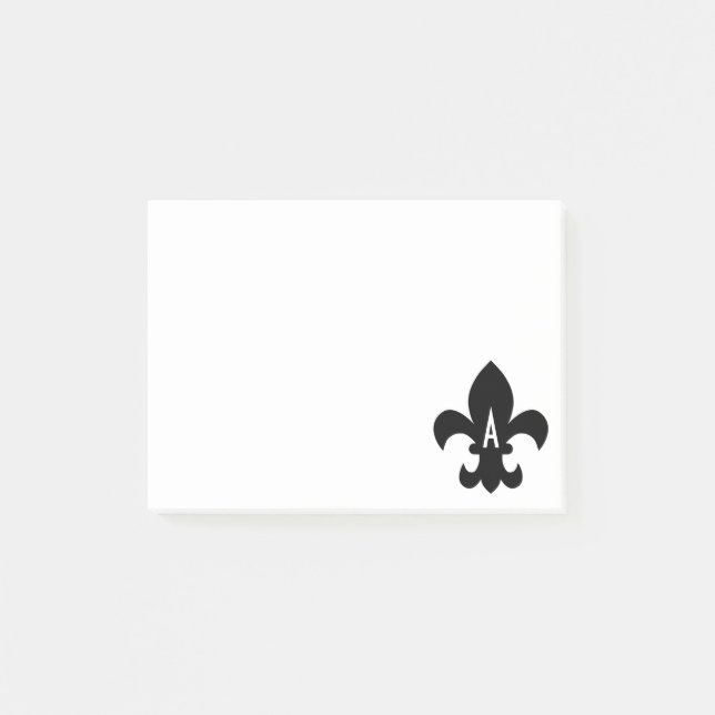 Black and White Fleur de Lis Monogram Post-it Notes (Front)
