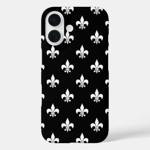 Black and White Fleur de Lis Pattern iPhone 16 Case