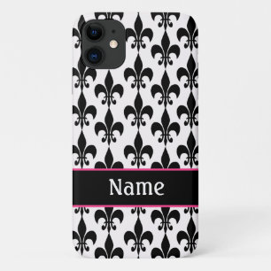 Black and White Fleur de Lis Pattern Name iPhone 11 Case