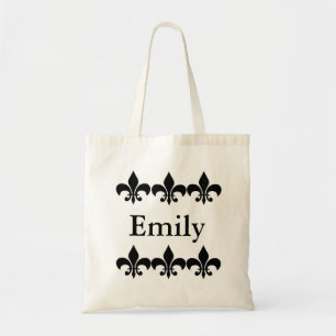 Black and White Fleur De Lis Personalized Tote